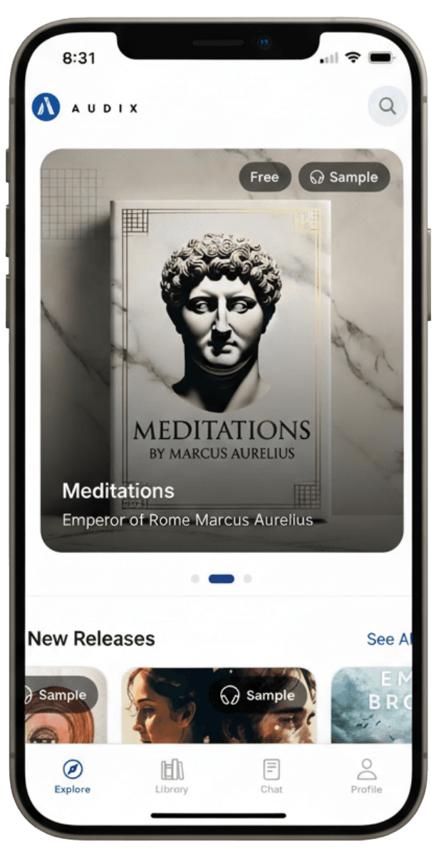 Audix app showing Meditations audiobook